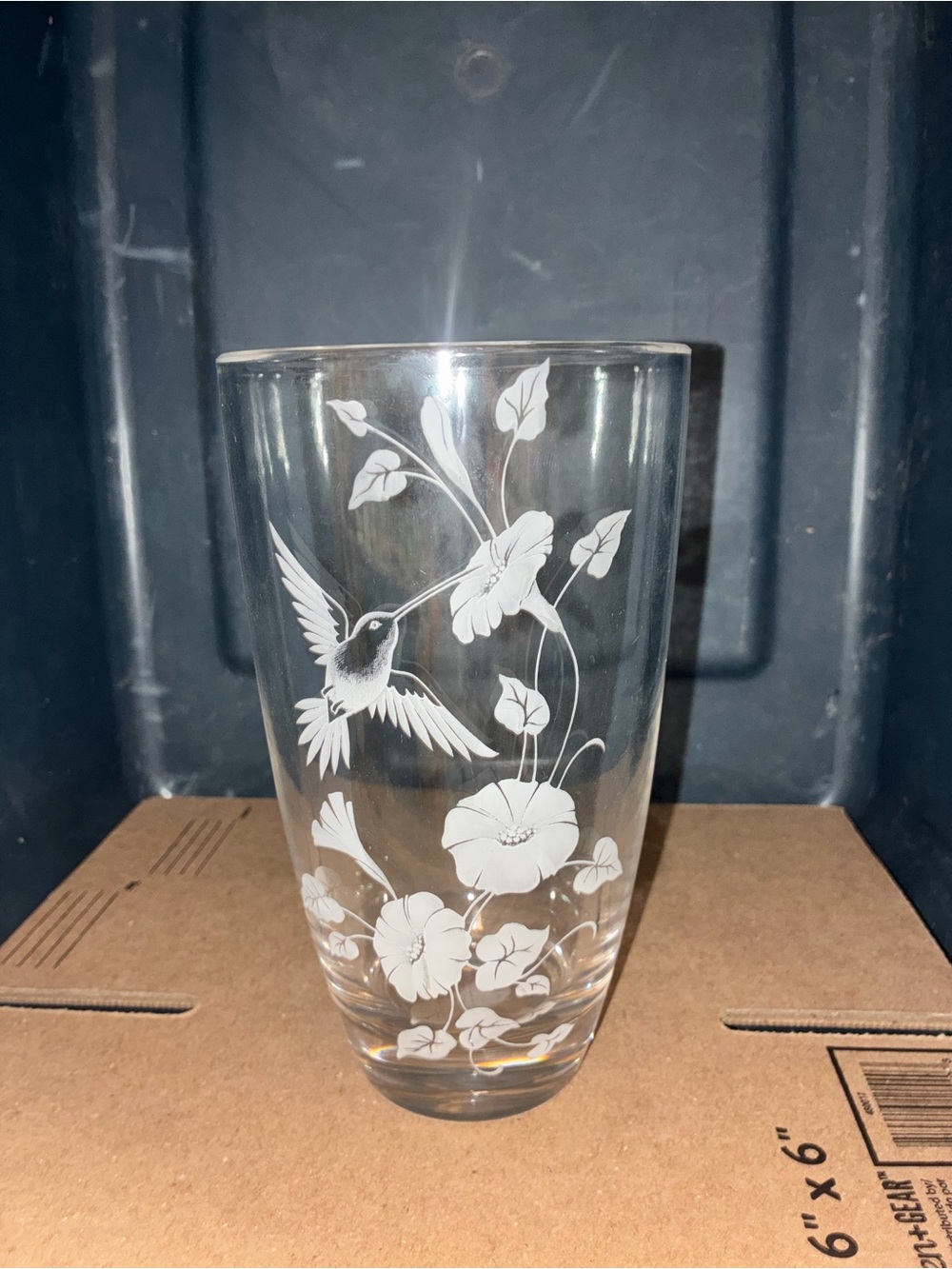 Vintage Avon Fostoria Glass Humming Bird Vase Etched Full 24% Lead Crystal